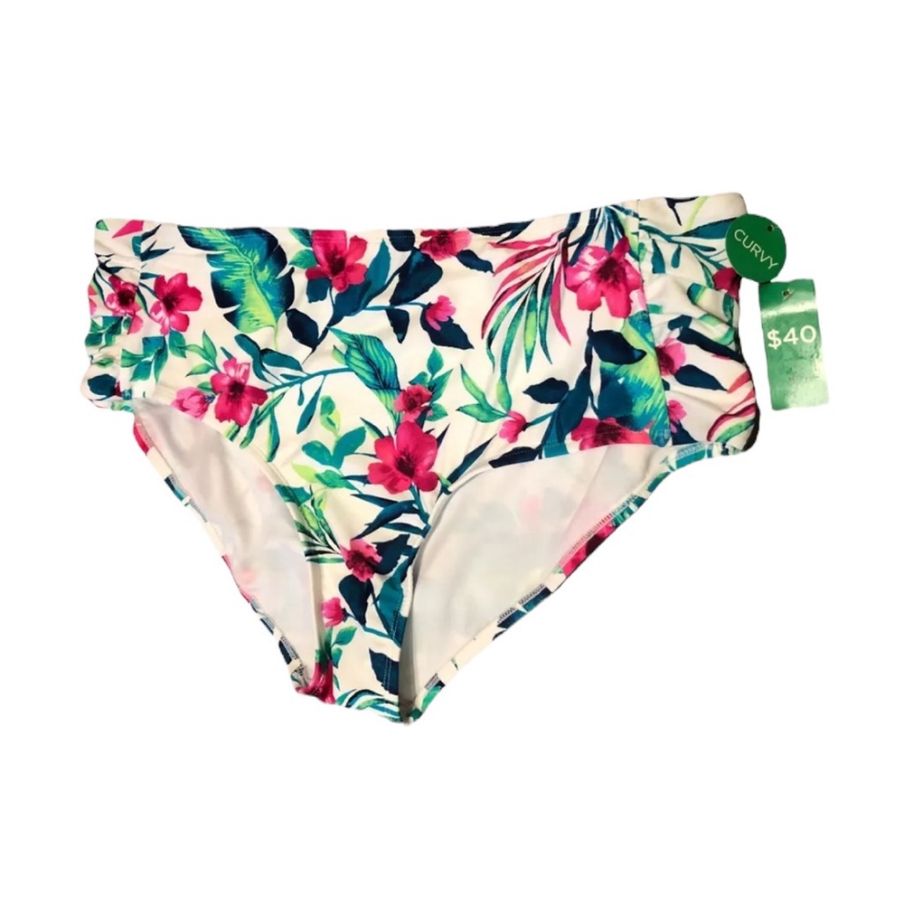NWT Women’s Size 2X Floral Hawaiian Bikini Beach Swim Bottoms Bathing Suit Curvy